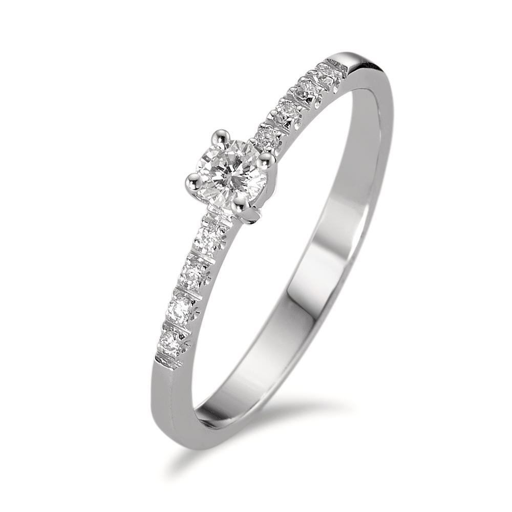 Solitär Ring 750/18 K Weissgold Diamant 0.14 ct, 9 Steine, w-si-590788