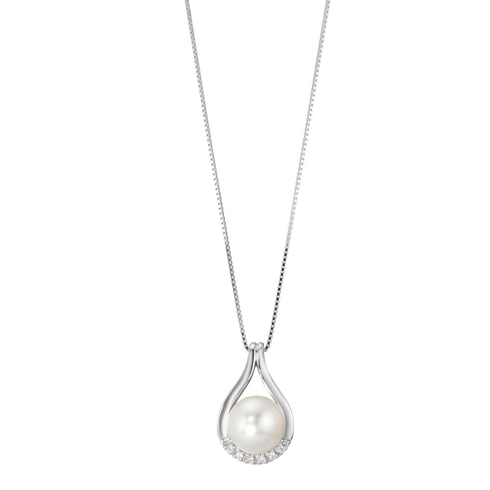 Collier Or blanc 750/18 K Diamant 0.03 ct, 7 Pierres, w-si perle d'eau douce 42 cm-590809