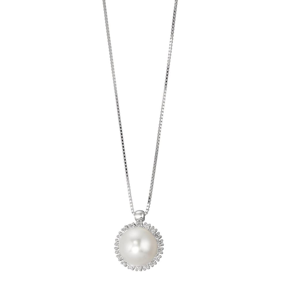 Collier Or blanc 750/18 K Diamant 0.18 ct, w-si perle d'eau douce 39-42 cm-590812