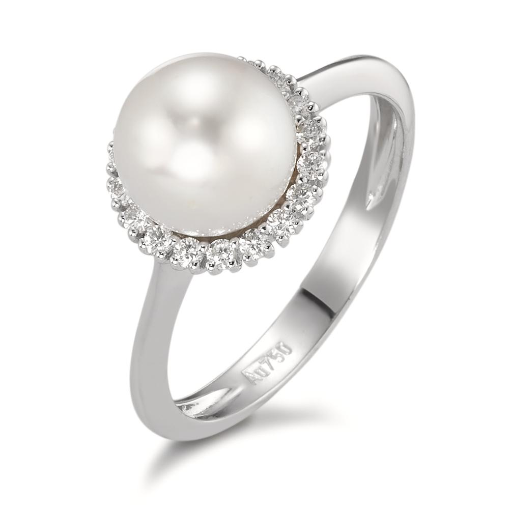 Bague Or blanc 750/18 K Diamant 0.18 ct, w-si perle d'eau douce-590814