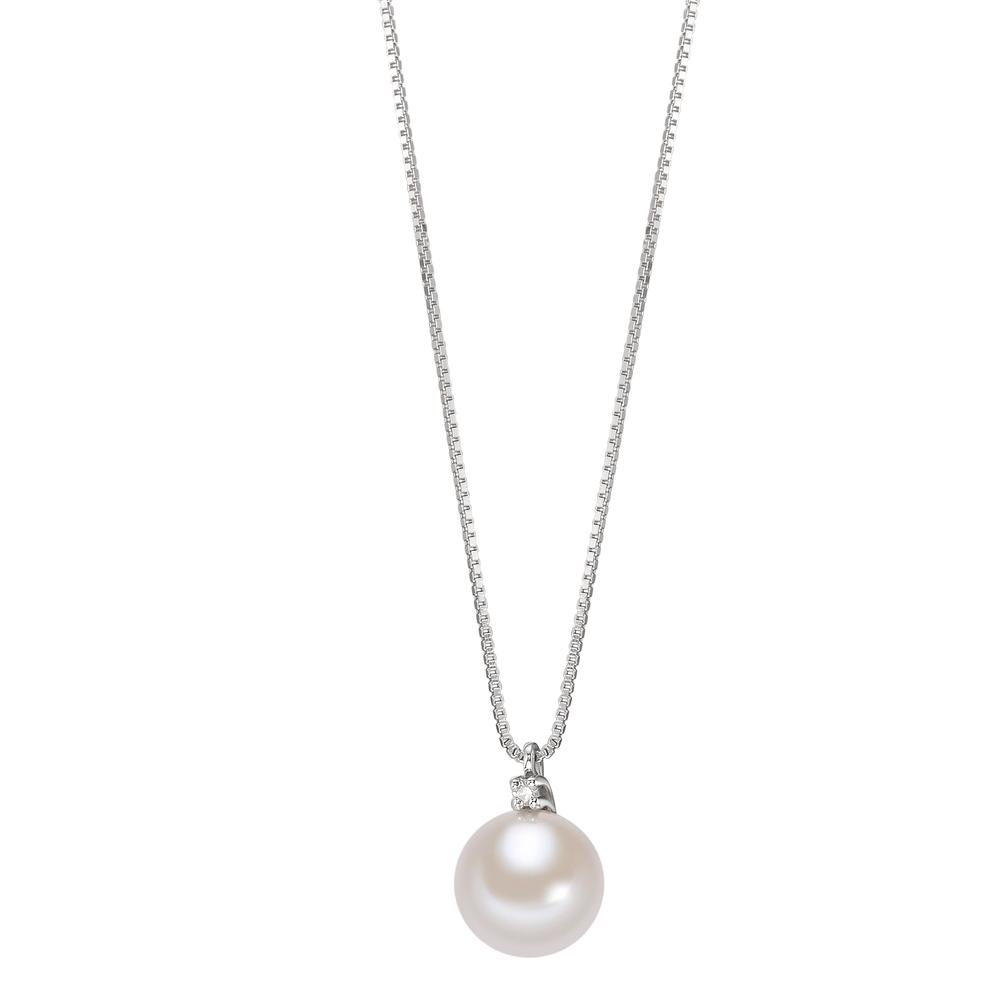 Collier Or blanc 750/18 K Diamant 0.01 ct, w-si perle d'eau douce 39-42 cm-590815