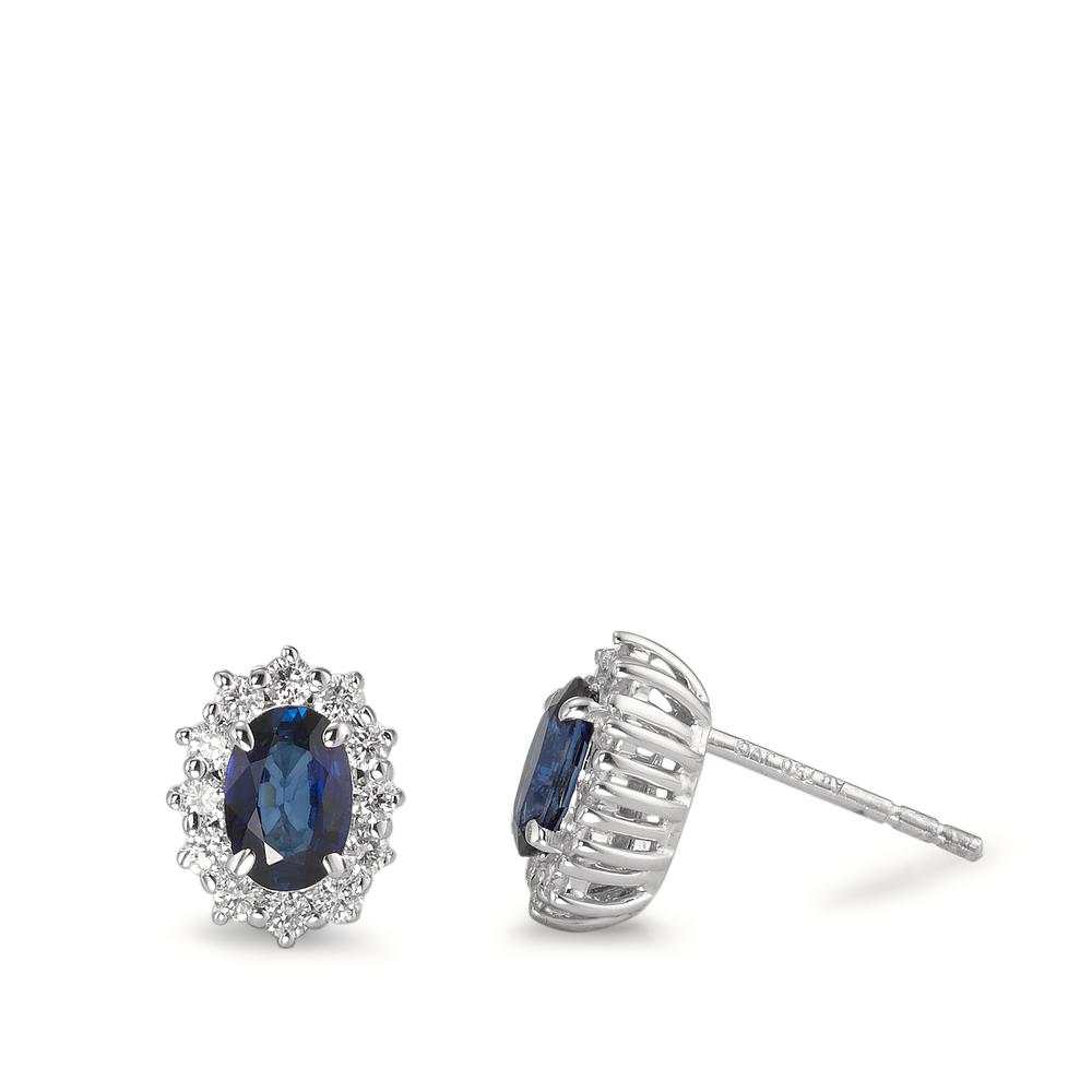Ohrstecker 750/18 K Weissgold Saphir blau, 2 Steine, oval, Diamant weiss, 0.36 ct, 24 Steine, w-pi1-590829