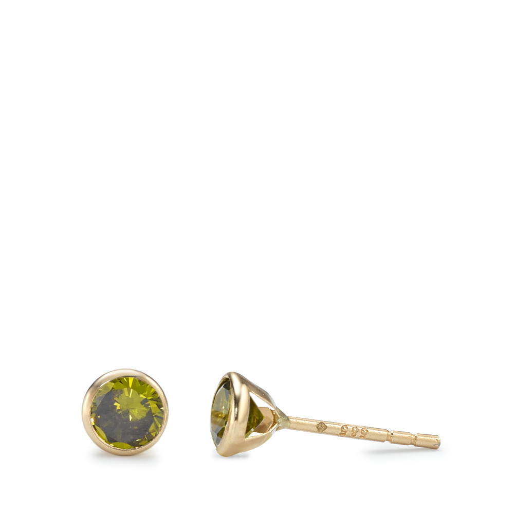 Clous d'oreilles Or jaune 585/14 K Zircone vert, 2 Pierres Ø4.3 mm-591885