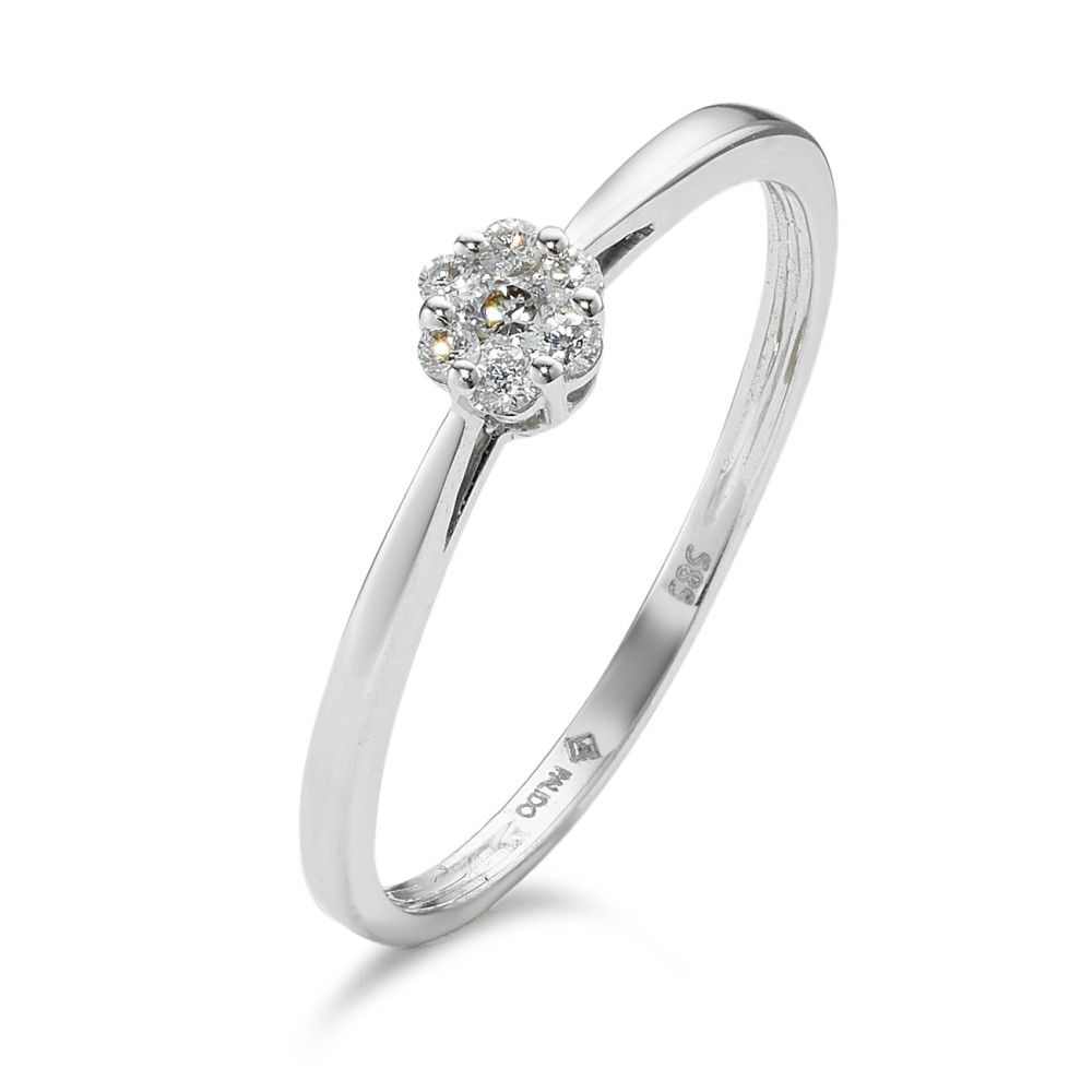 Solitär Ring 585/14 K Weissgold Diamant 0.07 ct, 7 Steine, w-si-591936