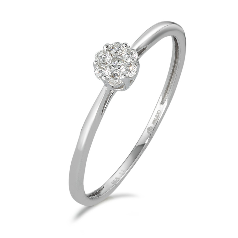 Solitär Ring 585/14 K Weissgold Diamant 0.11 ct, 7 Steine, w-si-591995