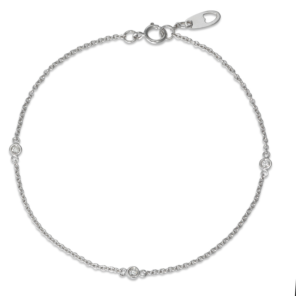 Bracelet Or blanc 750/18 K Diamant 0.06 ct, 3 Pierres, w-si 17 cm-592001
