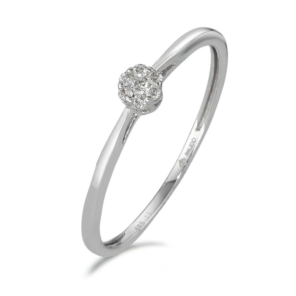 Solitär Ring 585/14 K Weissgold Diamant 0.05 ct, 7 Steine, w-si-592014