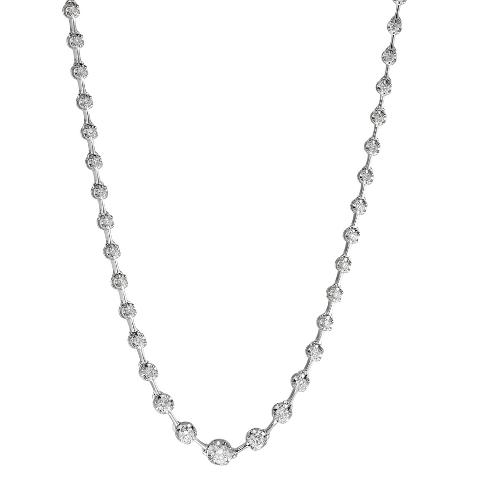 Collier Or blanc 750/18 K Diamant 1.58 ct, 77 Pierres, w-si 43 cm-592022