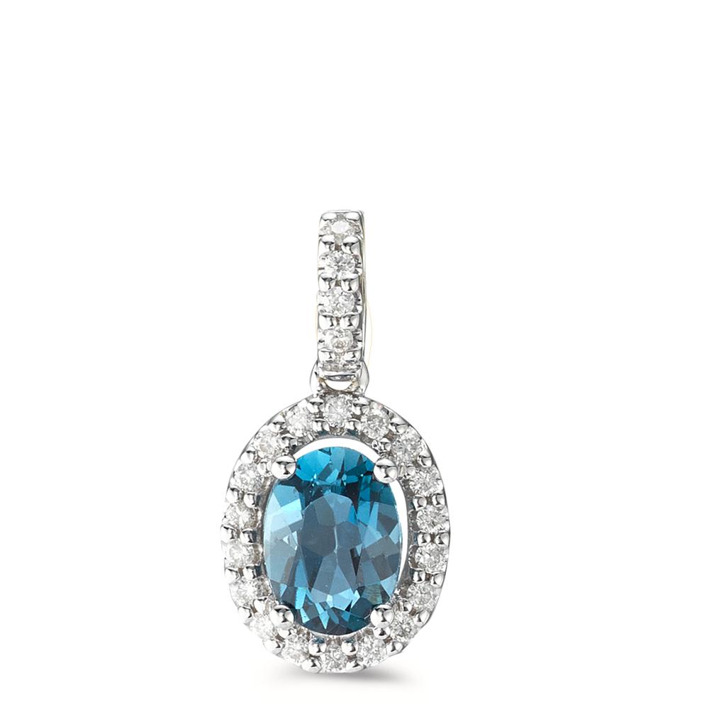 Pendentif Or blanc 750/18 K Topaze London Blue bleu, ovale, Diamant 0.15 ct, w-si-592344