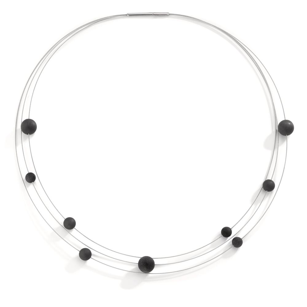 Spiralcollier Orbit aus Edelstahl mit Carbon Pearls, 45cm-592683