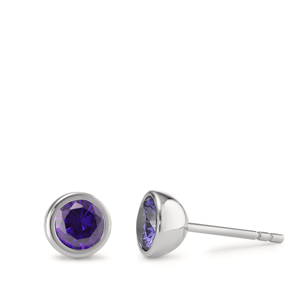 Clous d'oreilles Acier inoxydable Zircone violet, 2 Pierres Ø7 mm-593982