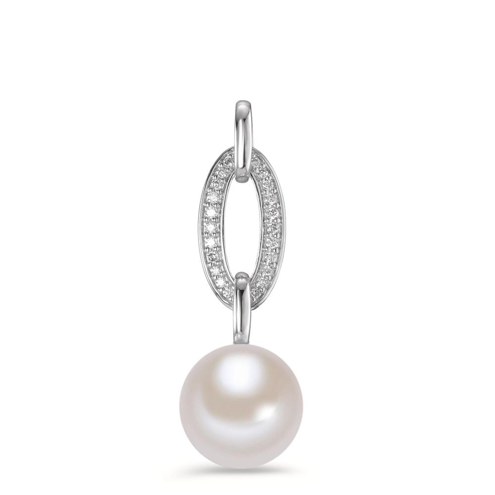 Pendentif Or blanc 750/18 K Diamant 0.09 ct, brillant, w-si perle d'eau douce-594930