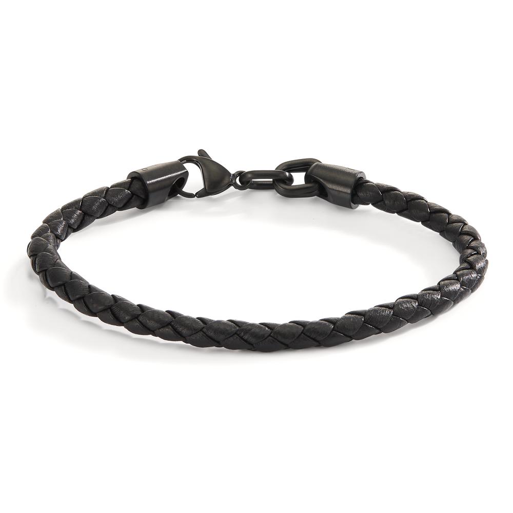 Bracelet Acier inoxydable, Cuir noir PVD 19 cm Ø5 mm-597024