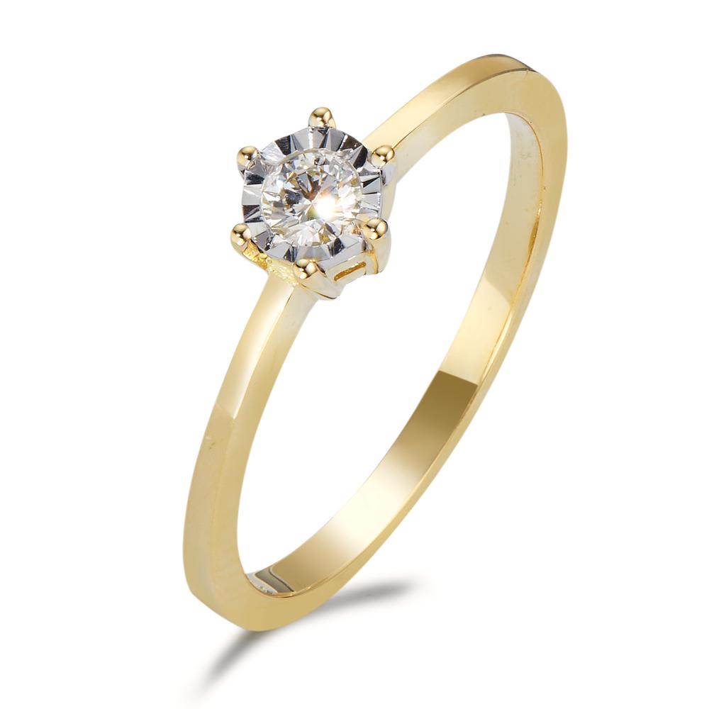Bague solitaire Or jaune 750/18 K Diamant 0.10 ct, w-si Bicolore-597579