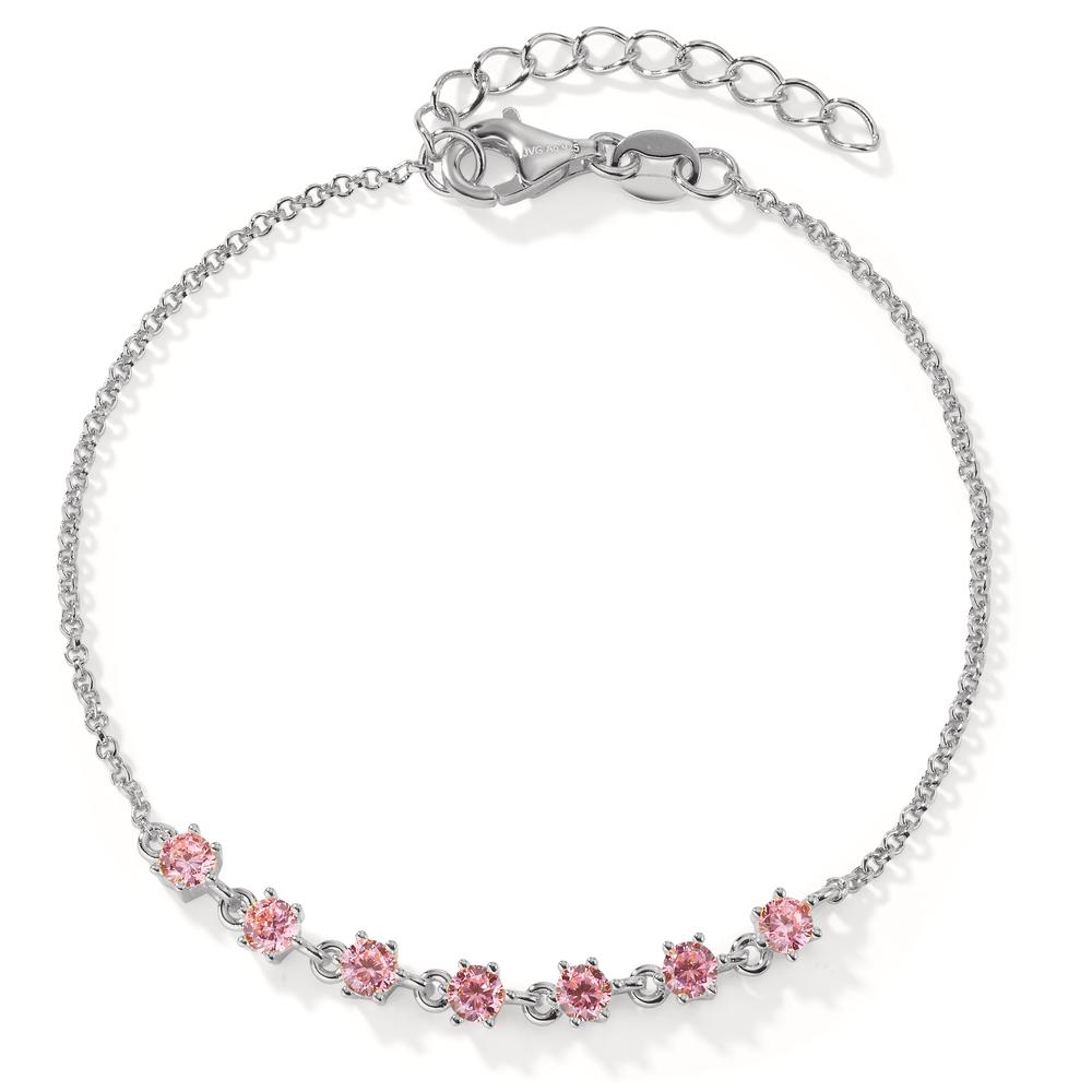 Armband Silber Zirkonia rosa, 7 Steine rhodiniert 16-19 cm verstellbar-603236