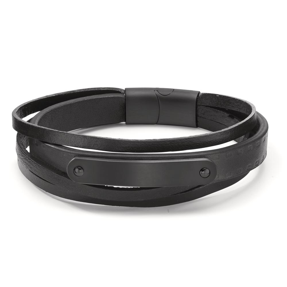 Bracelet Acier inoxydable, Cuir noir PVD 20.5 cm-604071